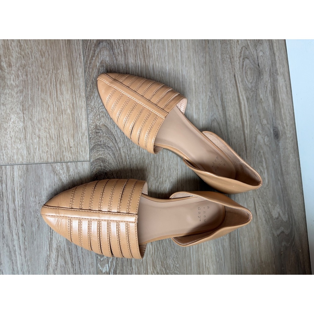 A New Day Tan Pointed Toe d'Orsay Flats Stitched Cage Detail